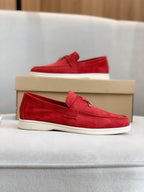 Coral Suede Penny Loafers