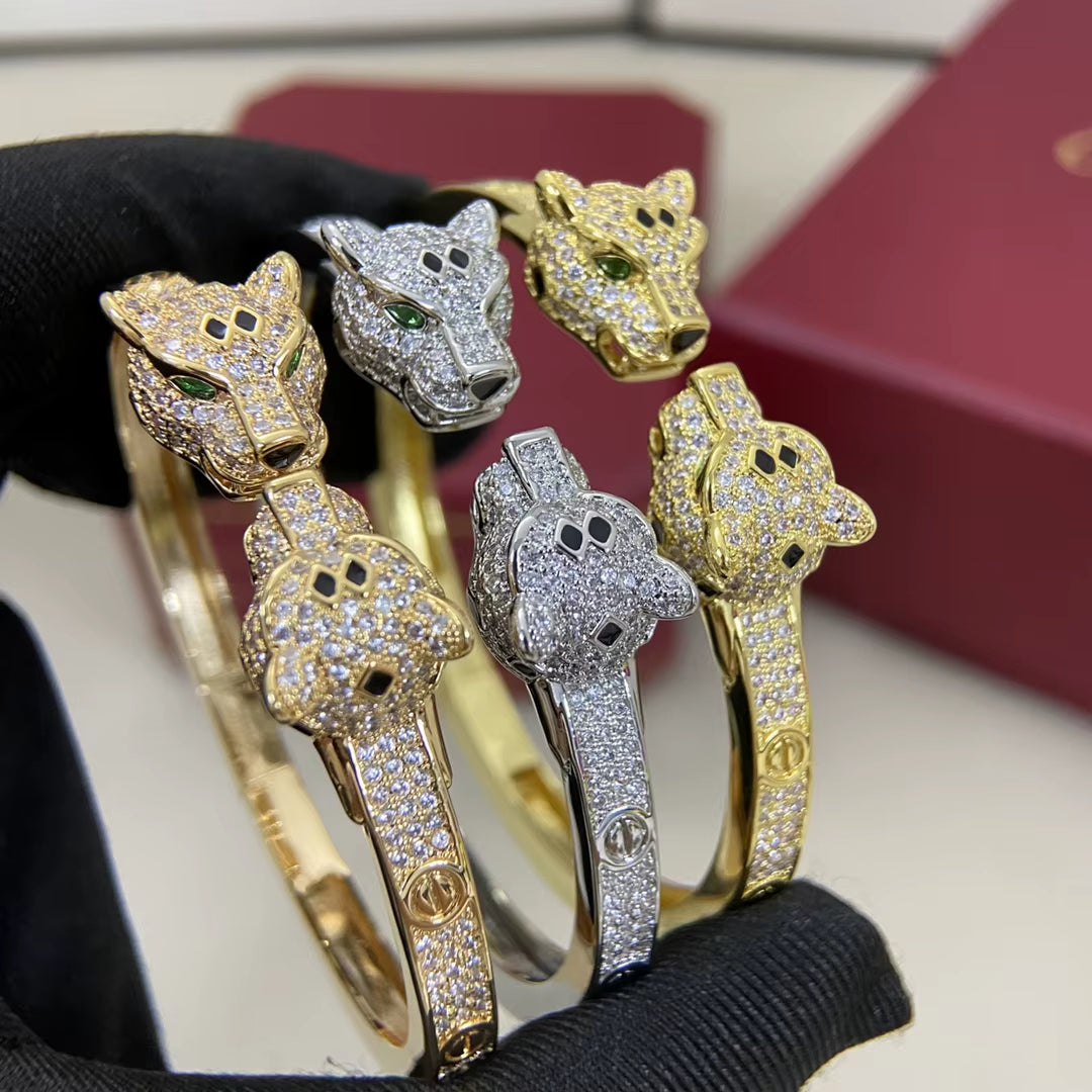 Panther Crystal Open Bangle