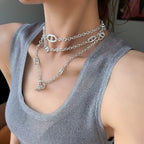 Layered Silver Chain Choker Necklace