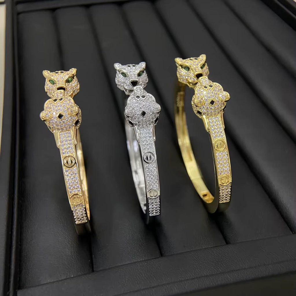 Panther Crystal Open Bangle