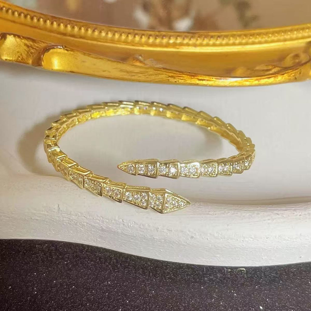 Gold Serpent Open Bangle Bracelet