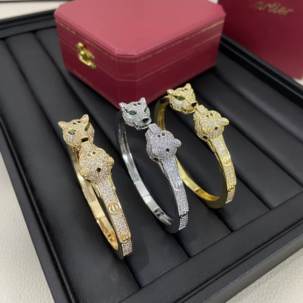 Panther Crystal Open Bangle