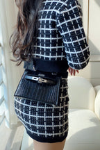 Mini 19 Black Croco Lookalike in Cowhide Leather